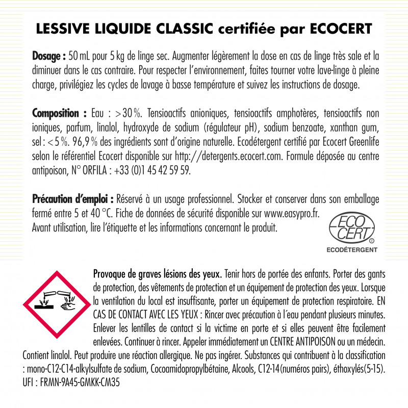 Mode d'emploi lessives liquides Easypro Ecocert