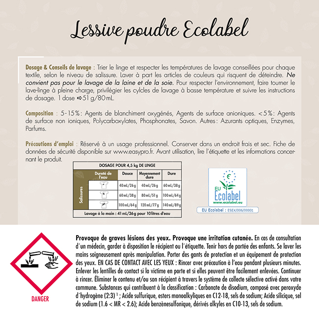 Étiquette de lessive en poudre Ecolabel Easypro