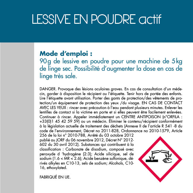 Étiquette lessive en poudre Easpyro gamme Actif