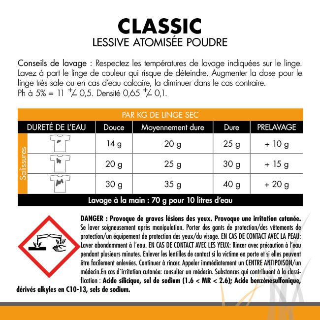 Lessive en poudre atomisée Classic professionnelle grand format