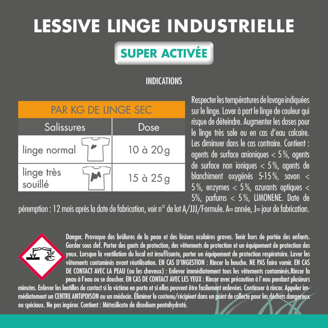 Lessive poudre industrielle professionnelle super activée