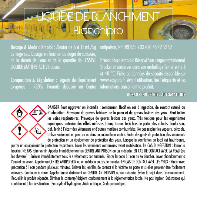 liquide blanchiment assouplissant professionnel spécial dosage automatique