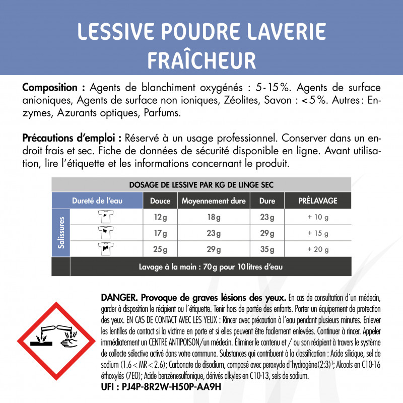 Lessive en poudre professionnelle pour laverie automatique