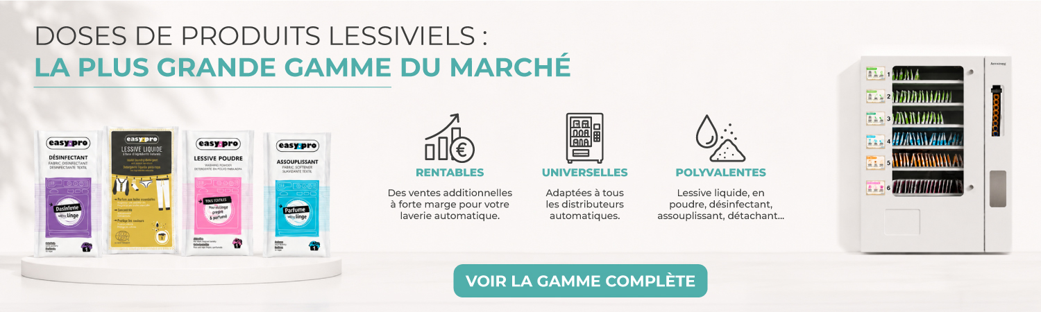 Doses de lessive liquide et lessive en poudre pour distributeur de laverie automatique